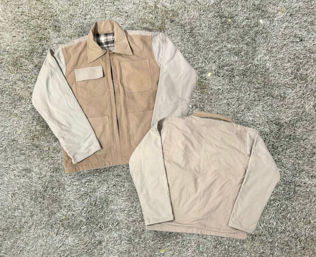 Upcycled Utility Jacket – Beige Patchwork