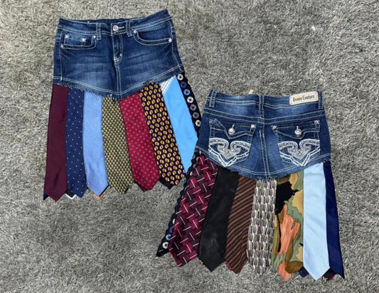 Upcycled Denim Neck-Tie Skirts
