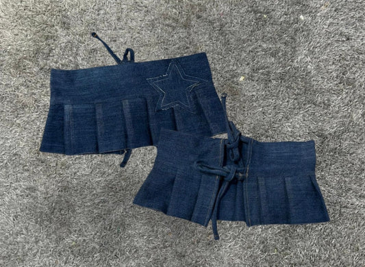 Upcycled Pleated Denim Mini Skirt Collection
