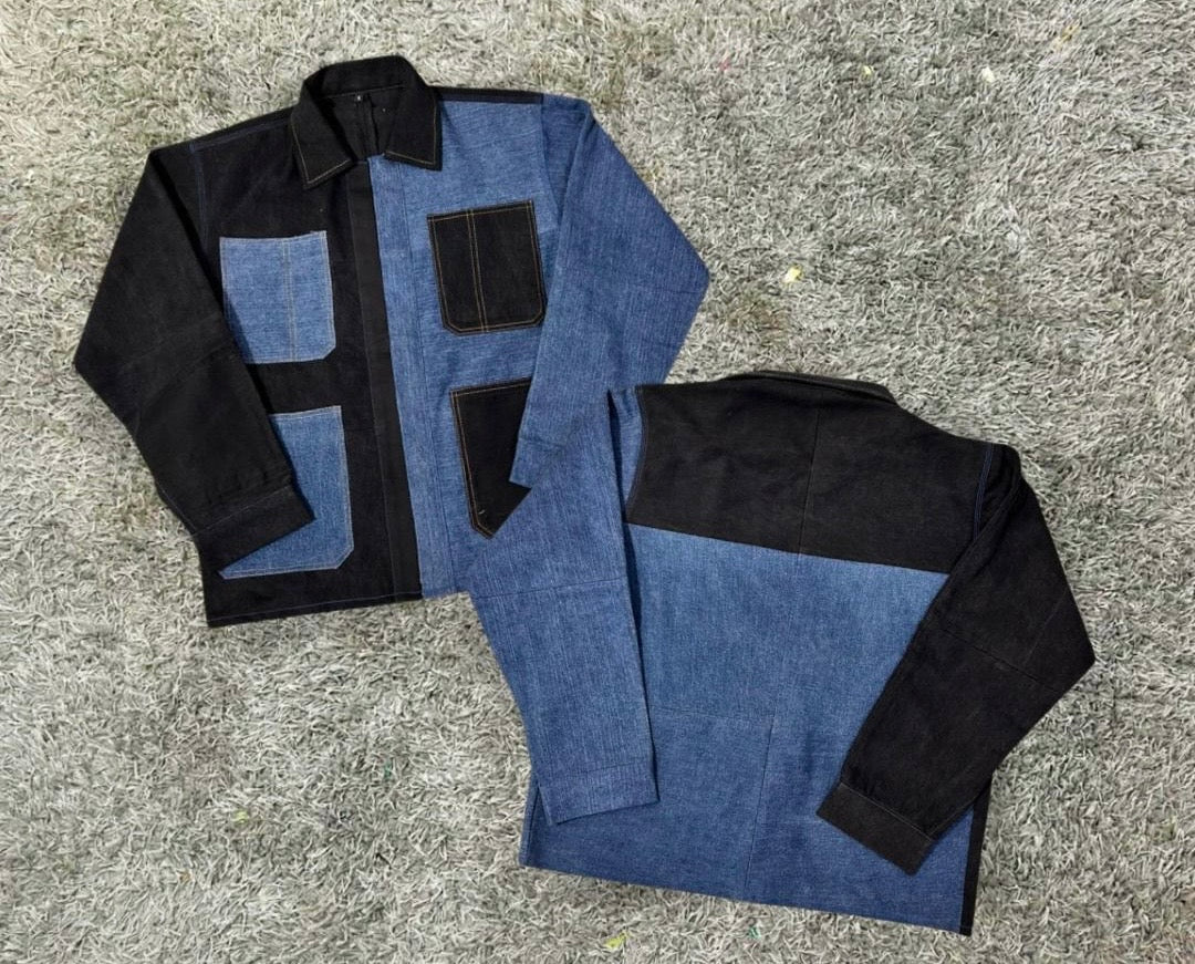 Two-Tone Denim & Black Panel Jacket